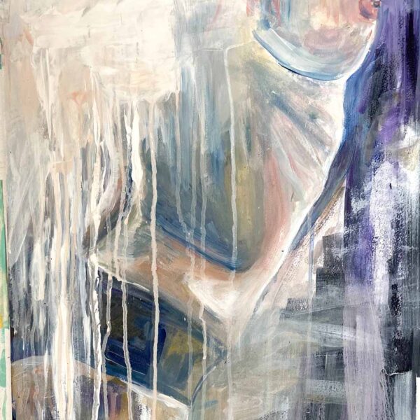 Topless lady emerging from paint.