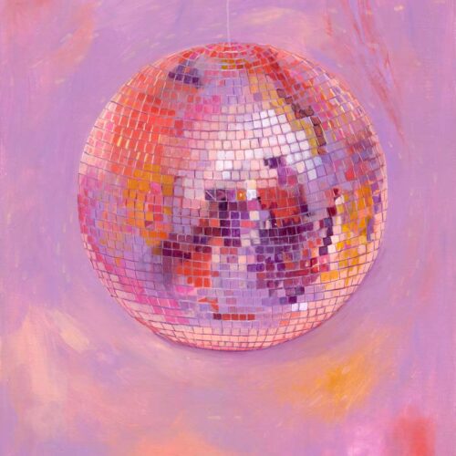 Pastel disco ball print with lilac pink and peach