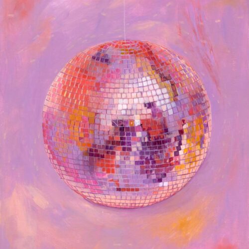 Pastel disco ball print with lilac pink and peach