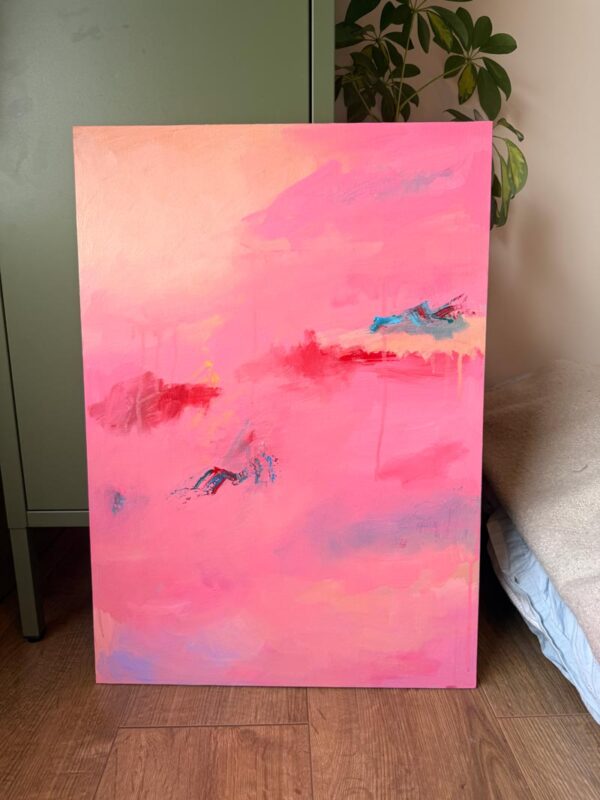 Pink red and blue abstract painting