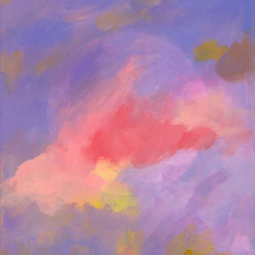 Colourful abstract moon peaking through the clouds