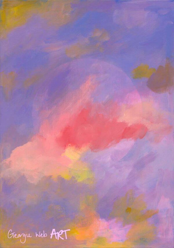 Colourful abstract moon peaking through the clouds